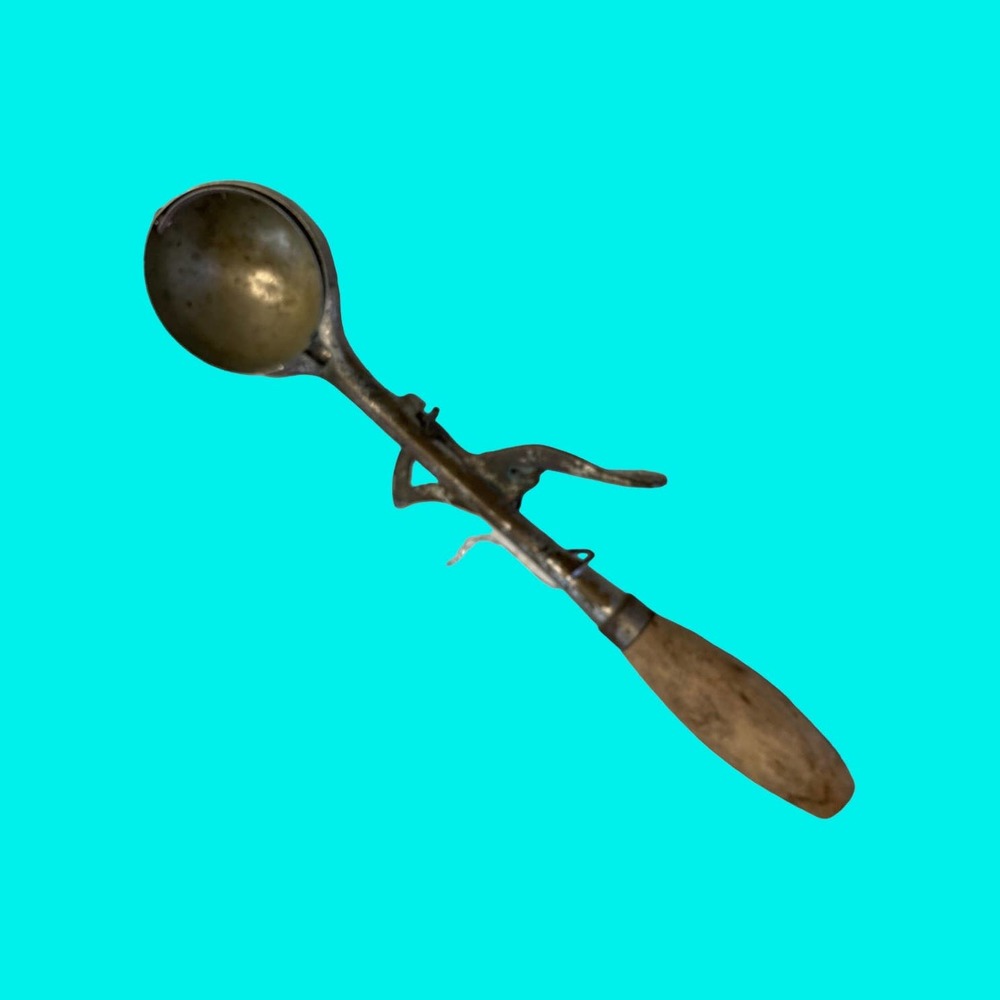 Antique Brass Ice Cream Scoop Wood Handle Vintage Metal 10” Pat Apd For